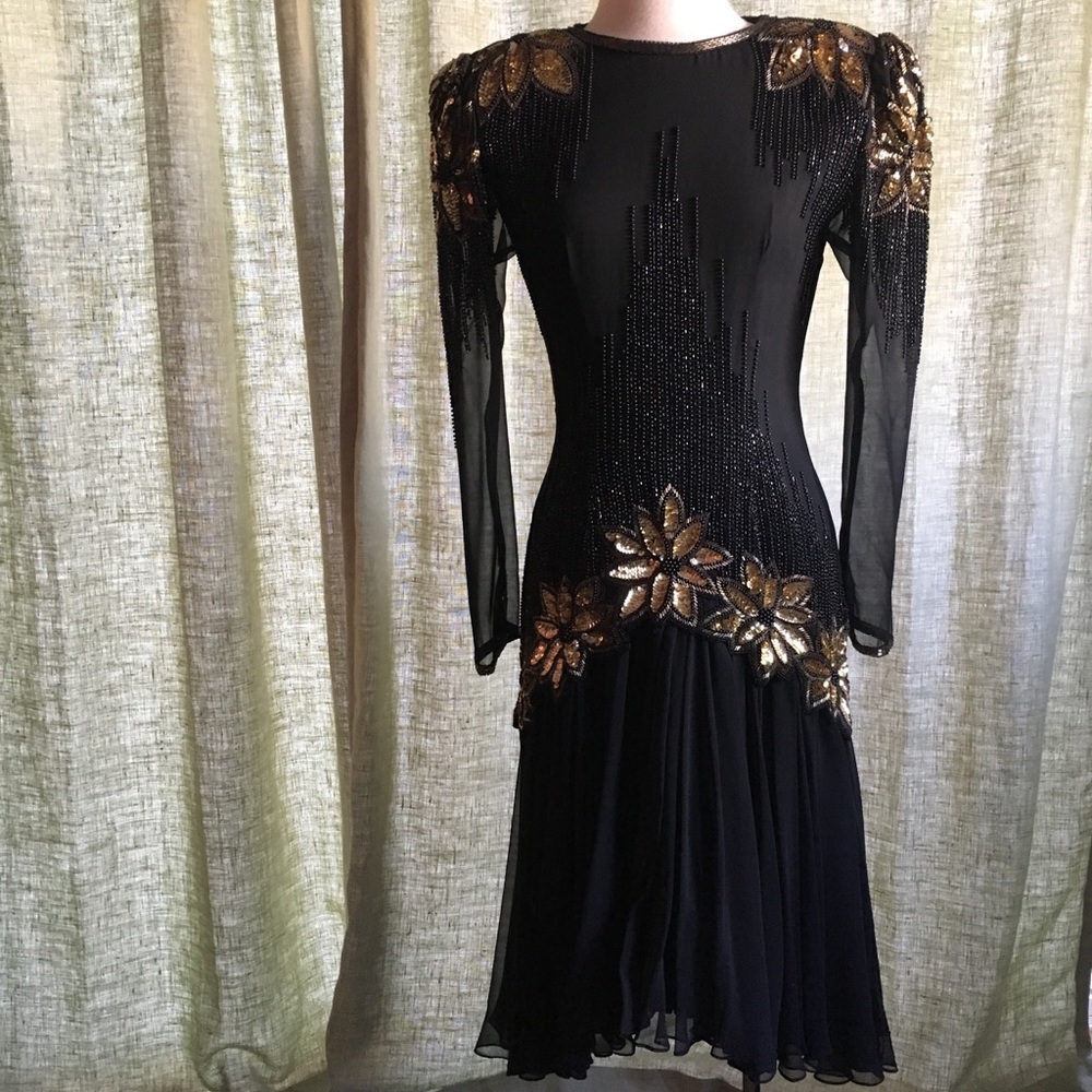 Black Tie 1980s vintage beaded dress